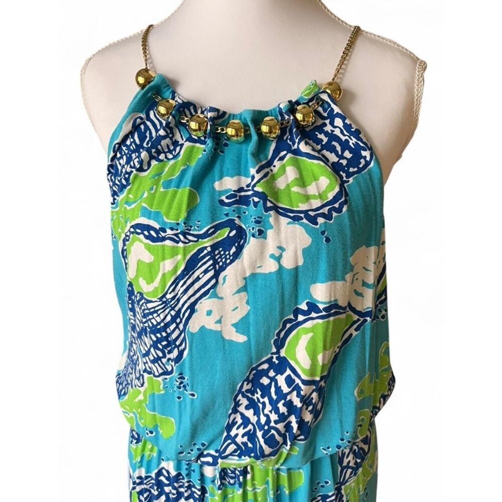 Lilly Pulitzer Inna Maxi Dress M Blue Shells Chain Beck Halter Resort Vacation - Picture 6 of 9